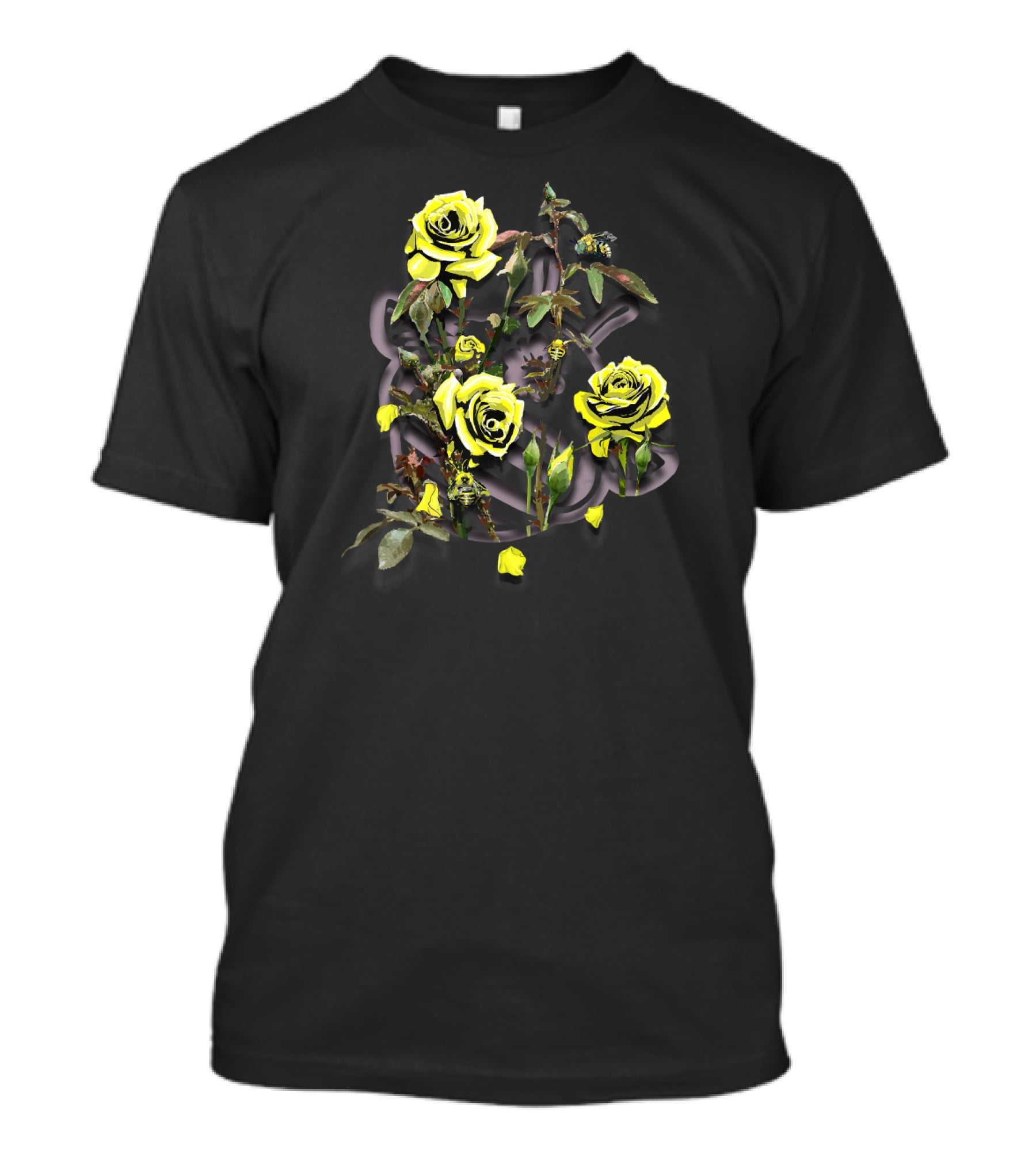 Thornbush Ft. Roses And Bees Yellow Blossom Branches T-Shirt