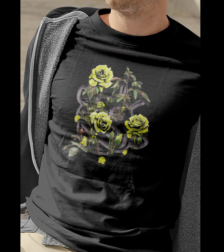 Thornbush Ft. Roses And Bees Yellow Blossom Branches T-Shirt