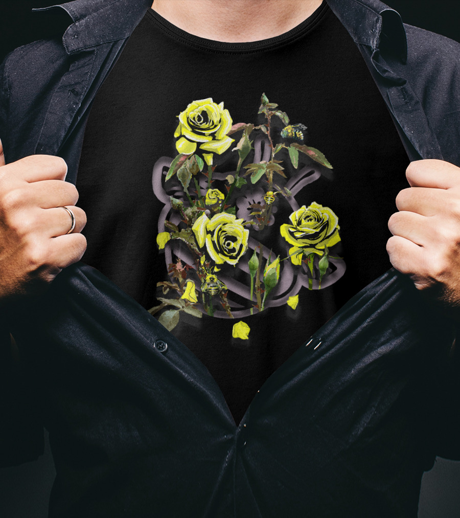 Thornbush Ft. Roses And Bees Yellow Blossom Branches T-Shirt
