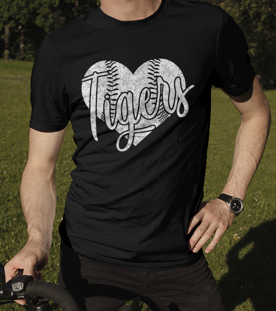 Tigers Baseball Softball High School Heart Stitch T-Shirt