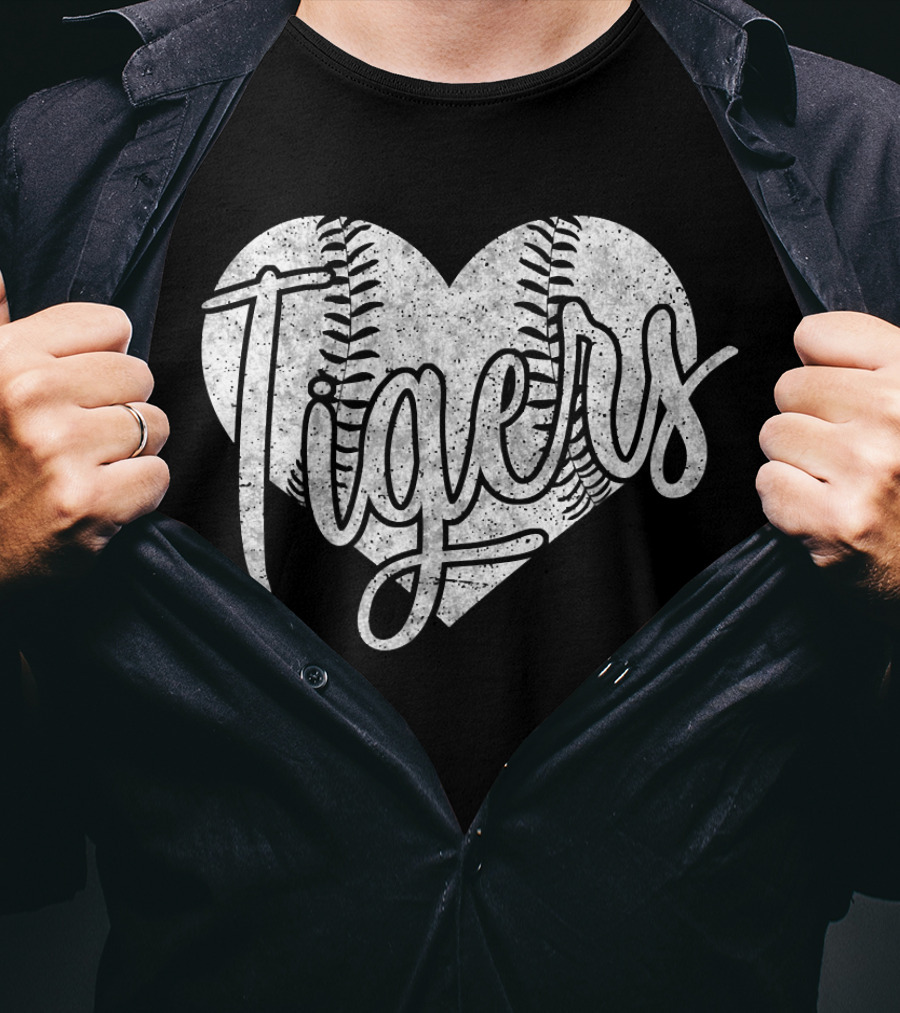 Tigers Baseball Softball High School Heart Stitch T-Shirt