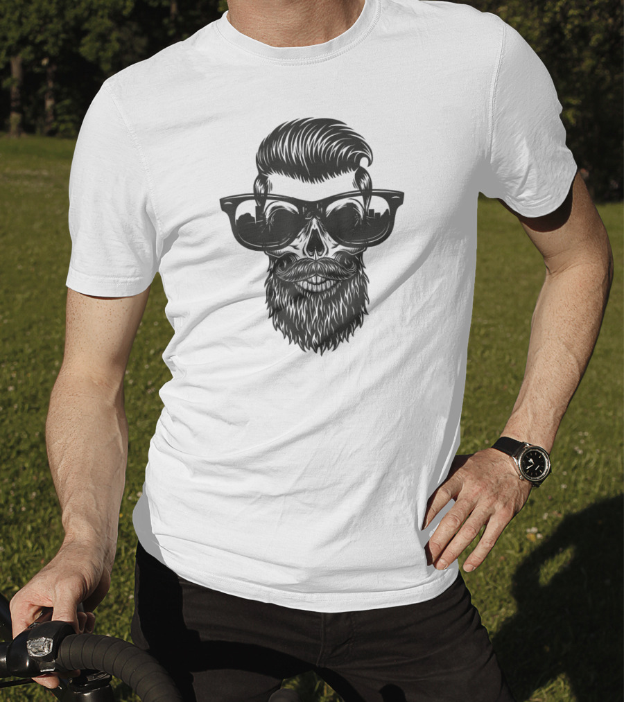 Skull With Beard And Sunglasses Vintage Look T-Shirt