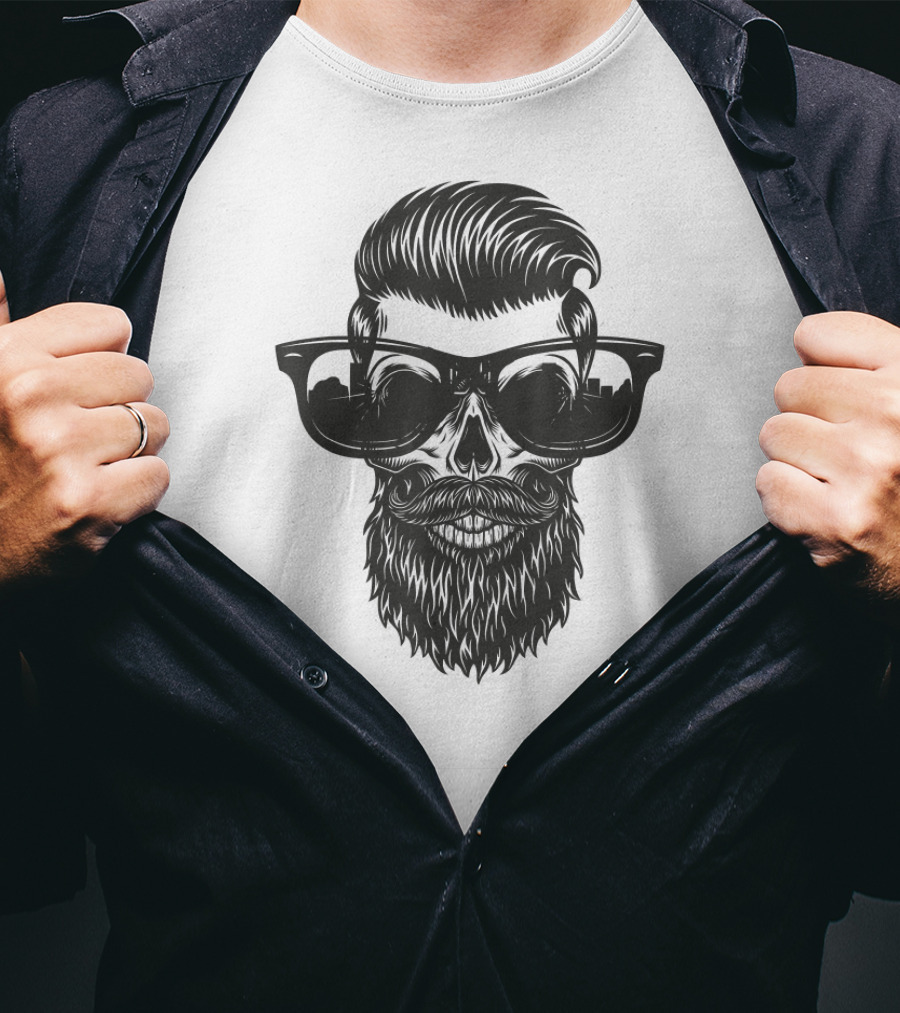 Skull With Beard And Sunglasses Vintage Look T-Shirt