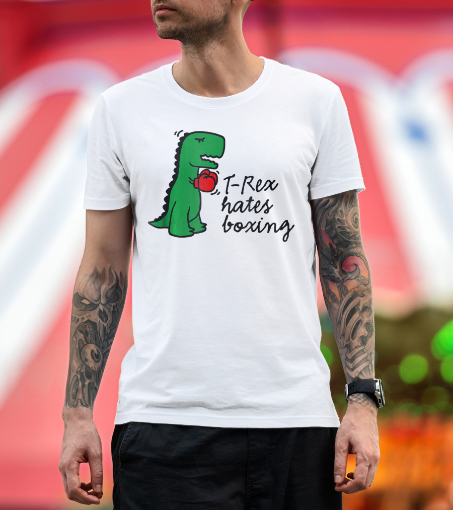 T Rex Hates Boxing Dinosaur With Red Boxing Glove T-Shirt