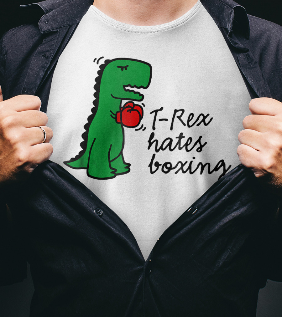 T Rex Hates Boxing Dinosaur With Red Boxing Glove T-Shirt