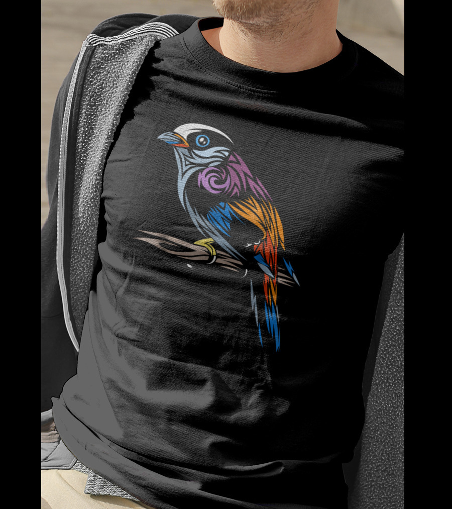 Colorful Tribal Sparrow Tropical Bird T-Shirt