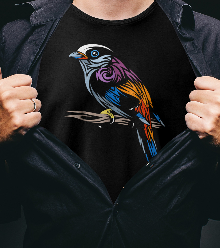 Colorful Tribal Sparrow Tropical Bird T-Shirt