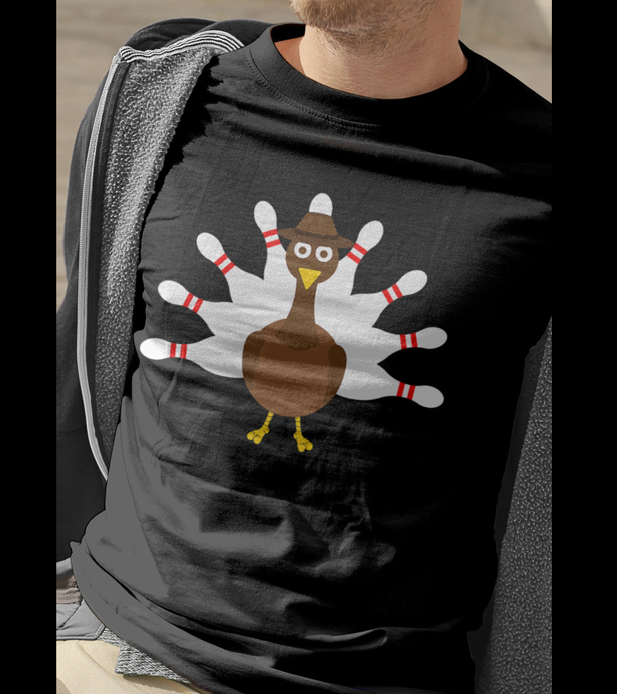 Turkey Bowling Bowler With Hat And Pin Feathers T-Shirt