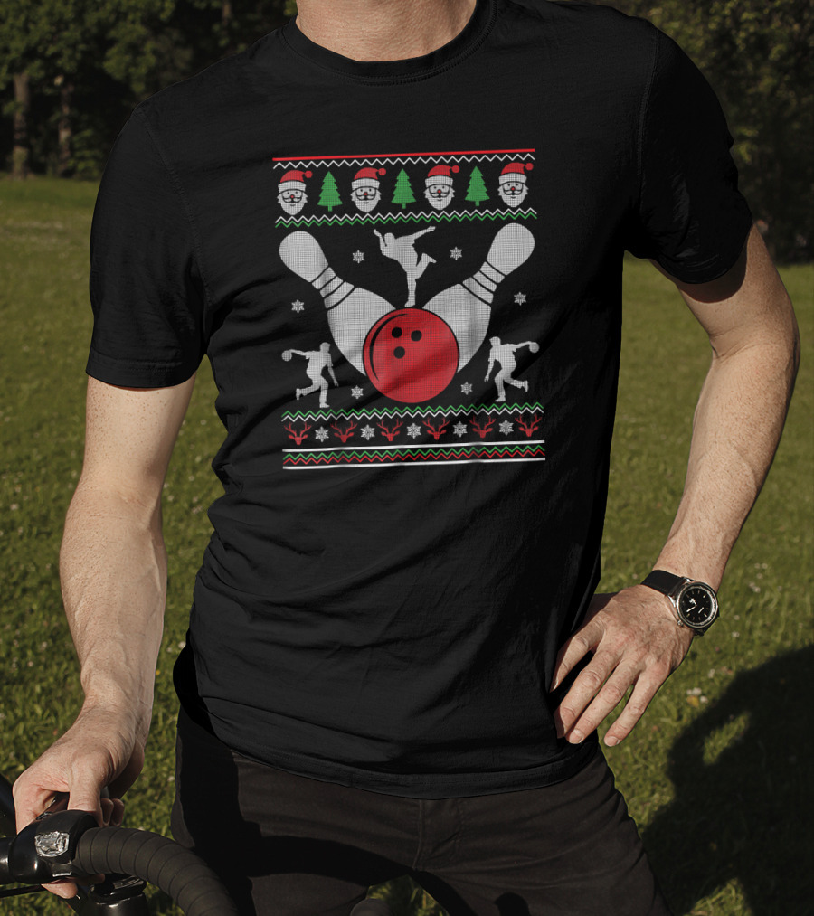 Santa Bowling Dance Ugly Christmas T-Shirt