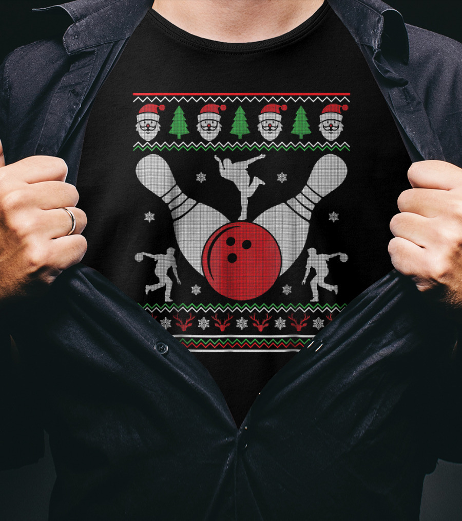 Santa Bowling Dance Ugly Christmas T-Shirt