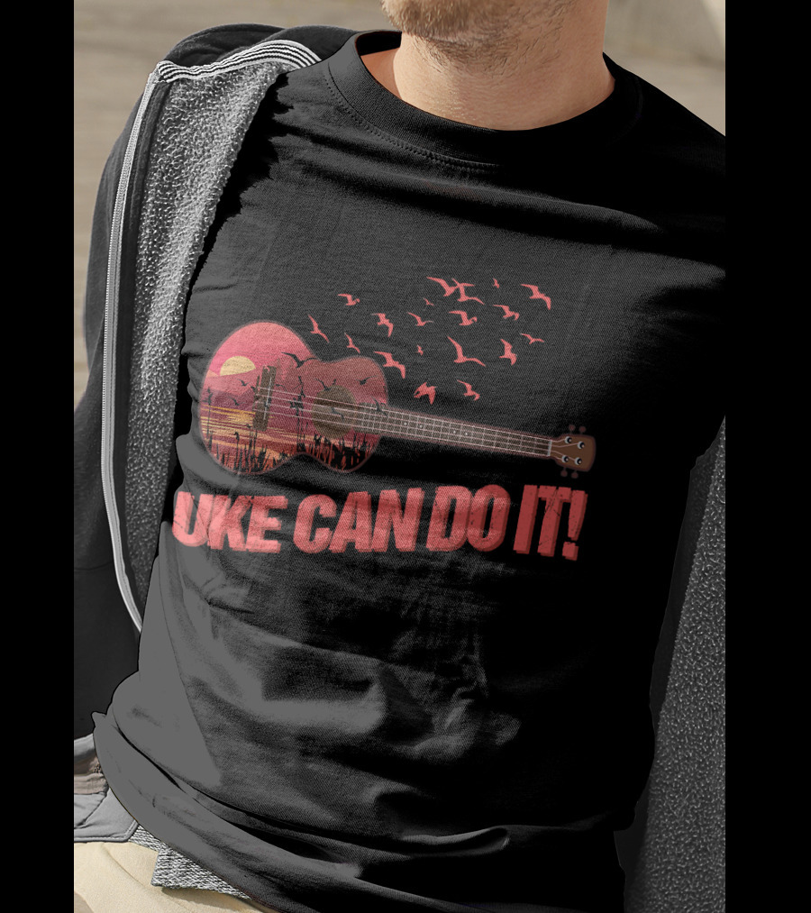 Uke Can Do It Sunset Birds And Lake Scene T-Shirt