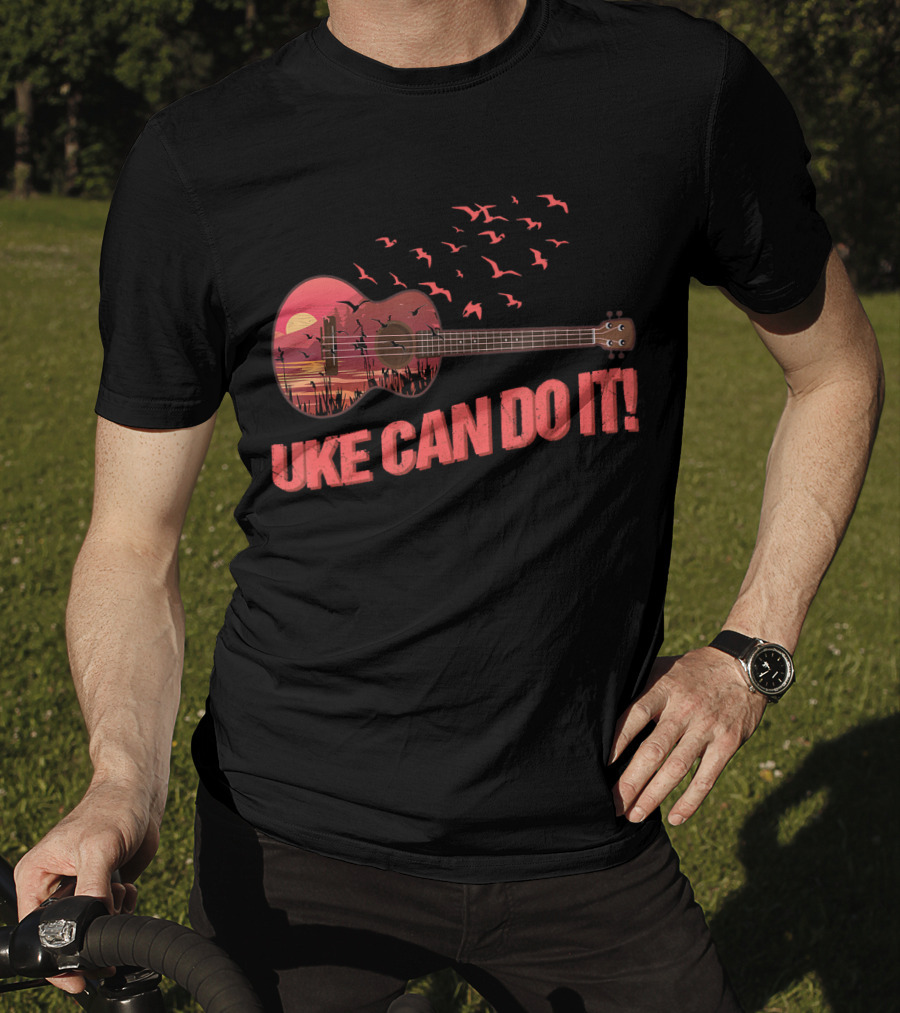 Uke Can Do It Sunset Birds And Lake Scene T-Shirt
