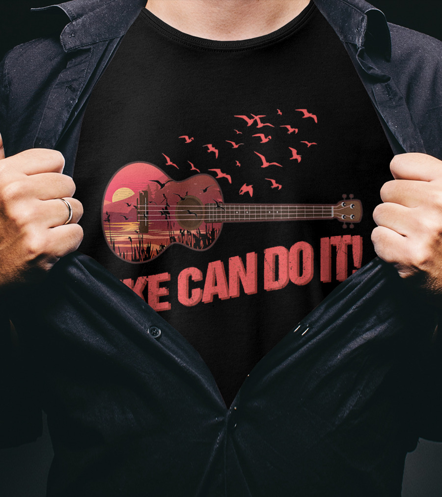 Uke Can Do It Sunset Birds And Lake Scene T-Shirt