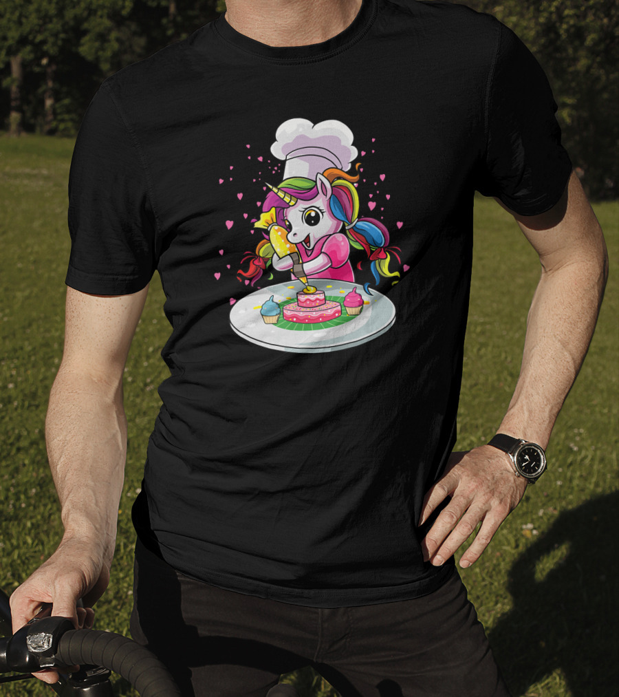 Unicorn Chef Decorating Colorful Cupcakes And Cake T-Shirt
