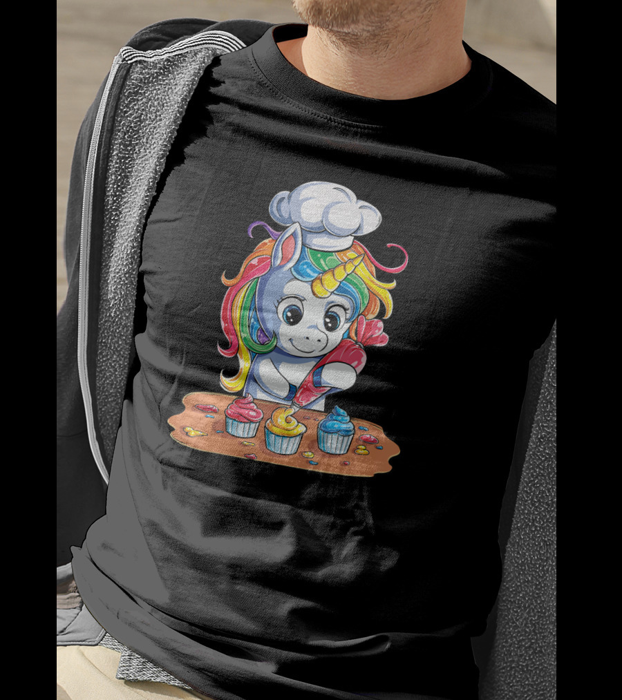 Unicorn Cupcake Girls Rainbow Baking Unicor Chef T-Shirt