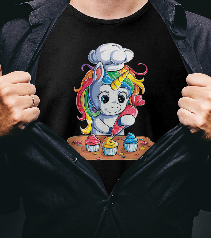 Unicorn Cupcake Girls Rainbow Baking Unicor Chef T-Shirt