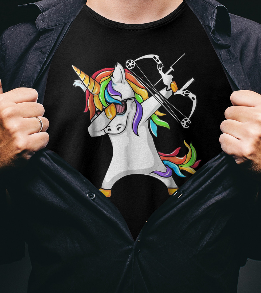 Unicorn Dabbing With Colorful Bow And Arrow Archery T-Shirt