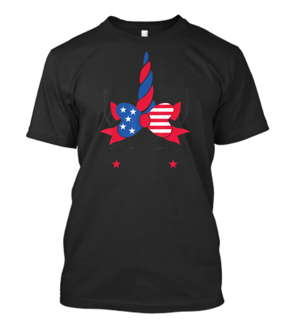 Unicorn With American Flag Bow And Stars Patriotic 4th Of July Cute T-Shirt