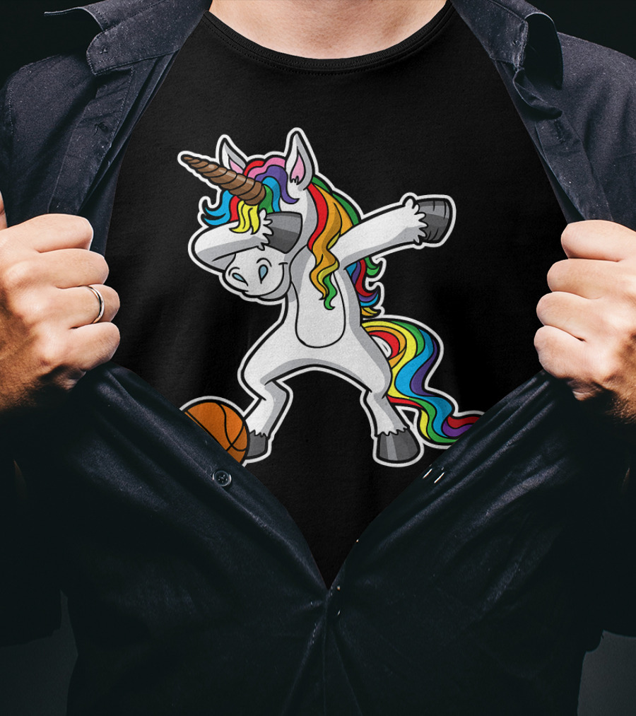 Unicorn Dabbing Basketball Rainbow Mane T-Shirt