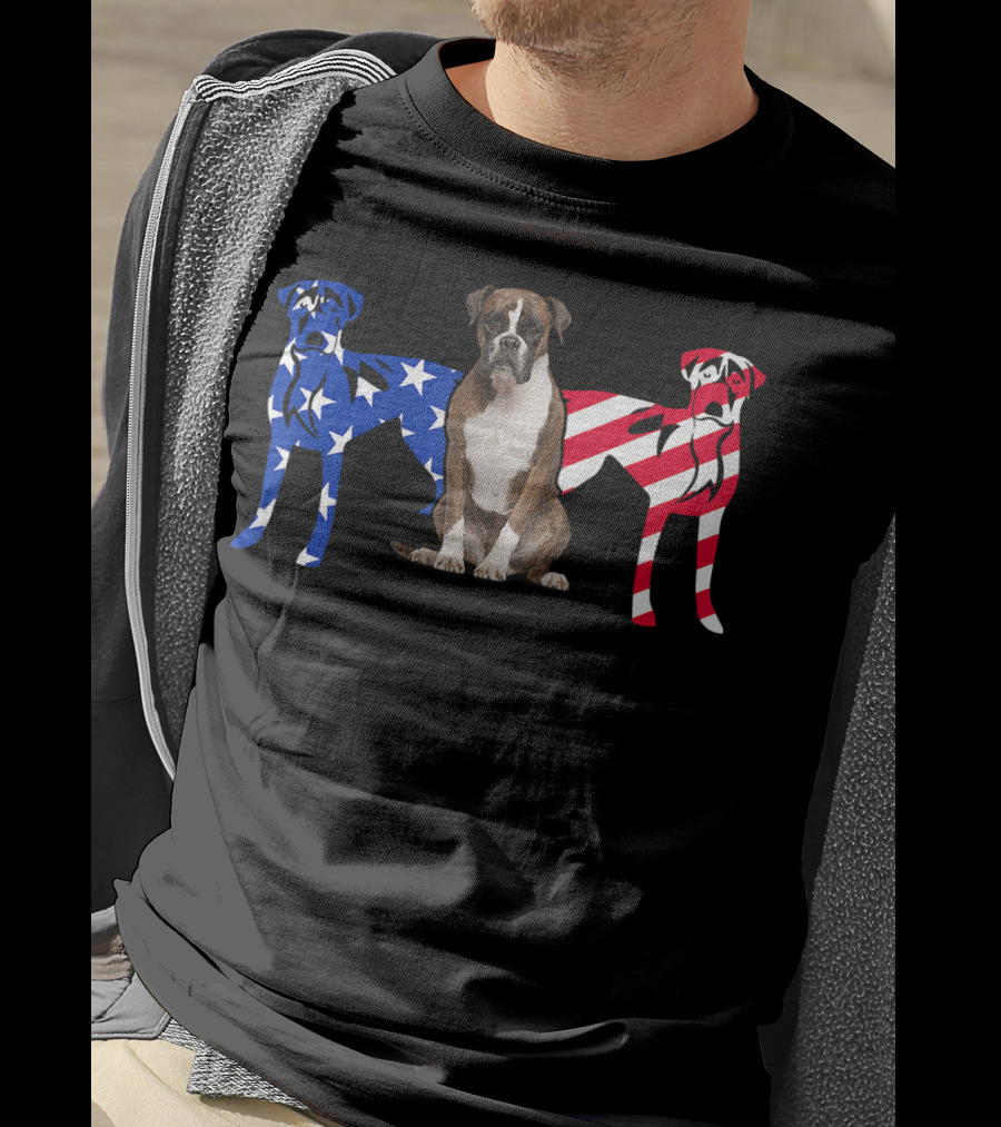 Unique Boxer Dog Patriotic American Flag T-Shirt