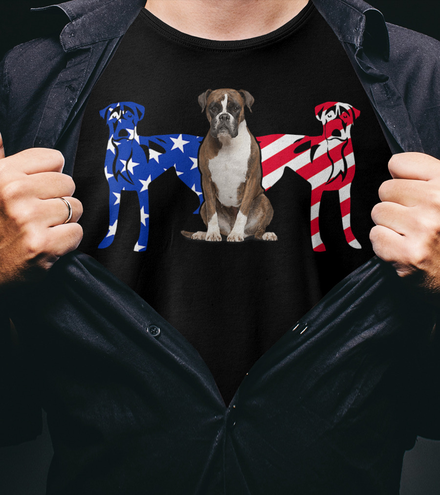 Unique Boxer Dog Patriotic American Flag T-Shirt