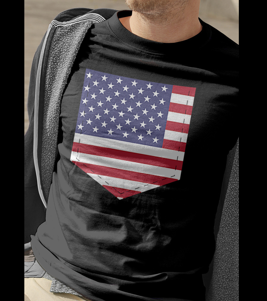 United States Flag Pattern Pocket T-Shirt