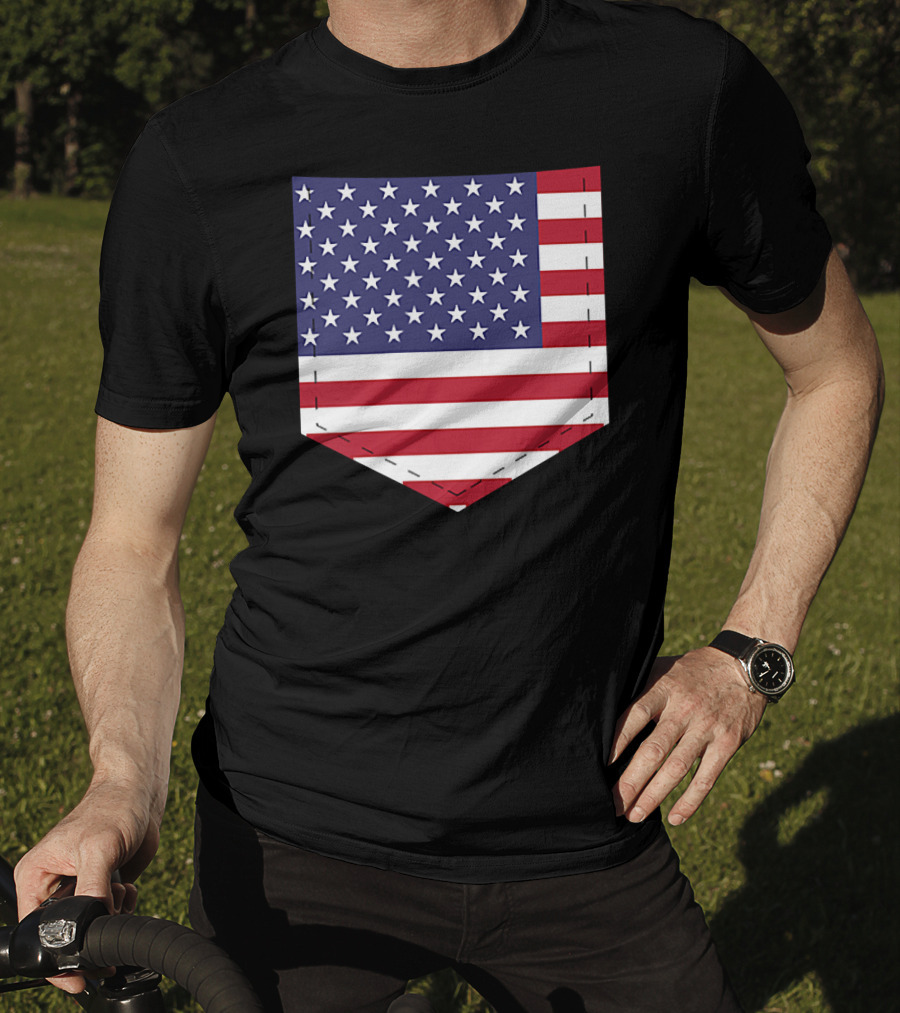 United States Flag Pattern Pocket T-Shirt