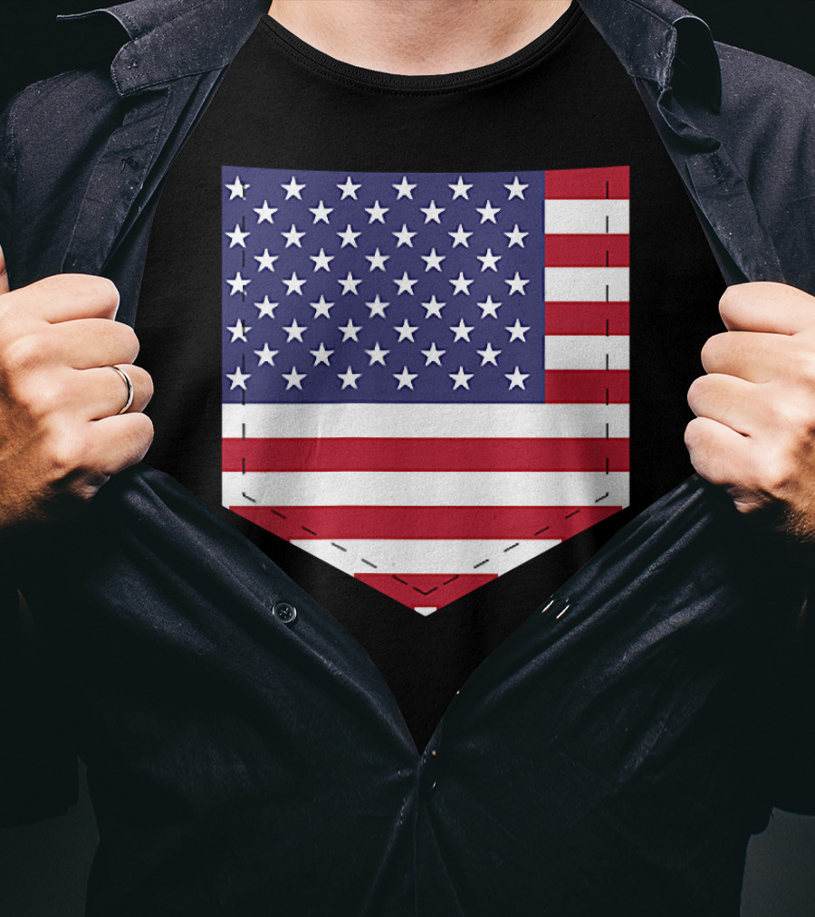 United States Flag Pattern Pocket T-Shirt