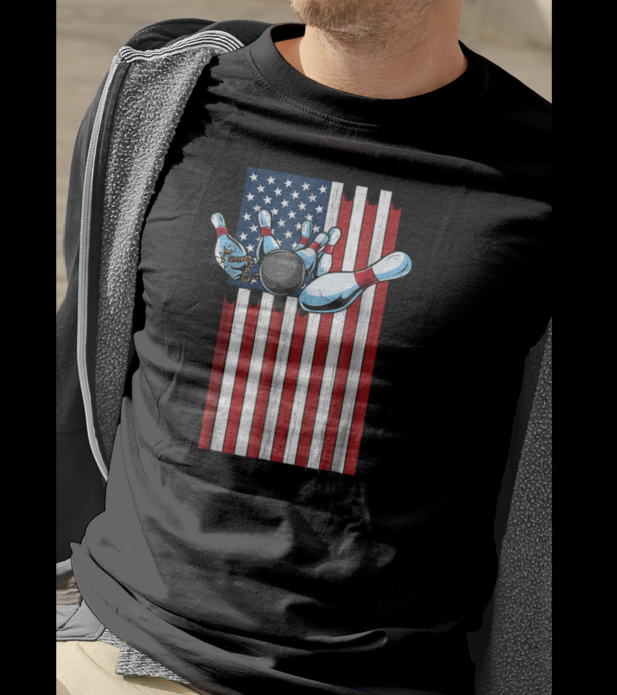 USA American Flag Bowling Strike Explosion For Pat T-Shirt