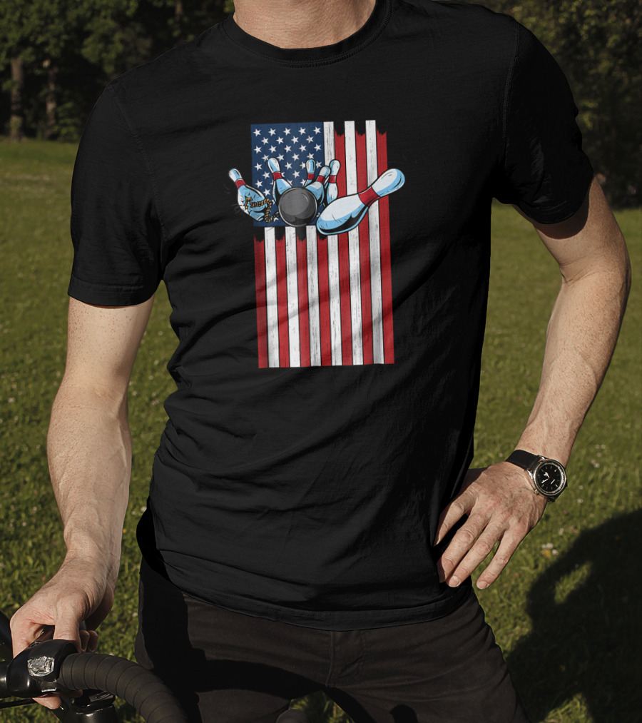 USA American Flag Bowling Strike Explosion For Pat T-Shirt
