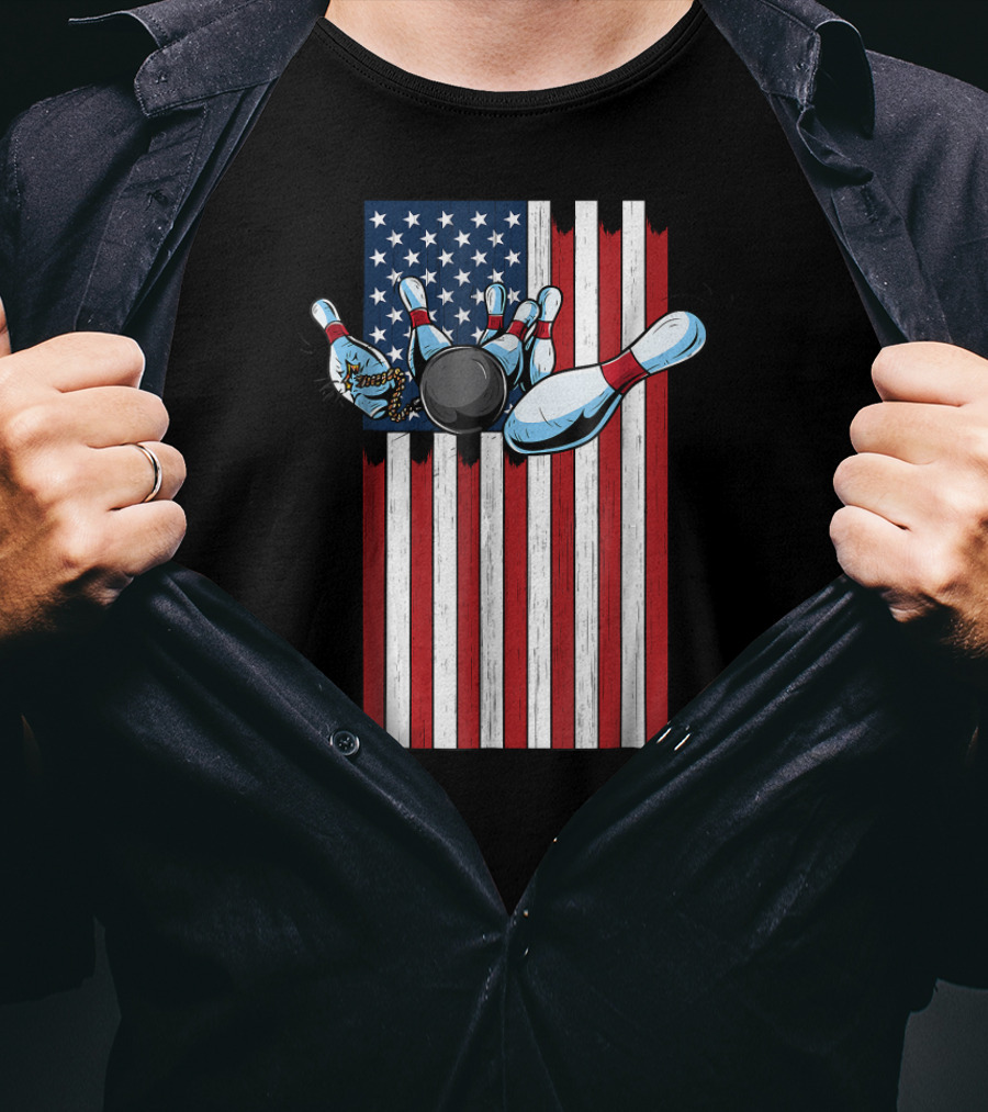 USA American Flag Bowling Strike Explosion For Pat T-Shirt