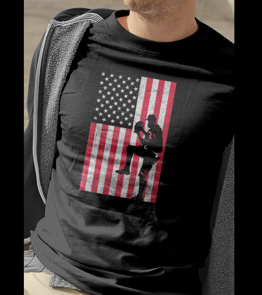 USA American Flag Baseball Pitcher Red White Blue T-Shirt