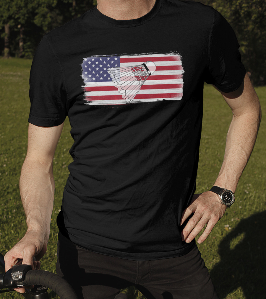USA American Flag Badminton Shuttlecock Perfect Player T-Shirt