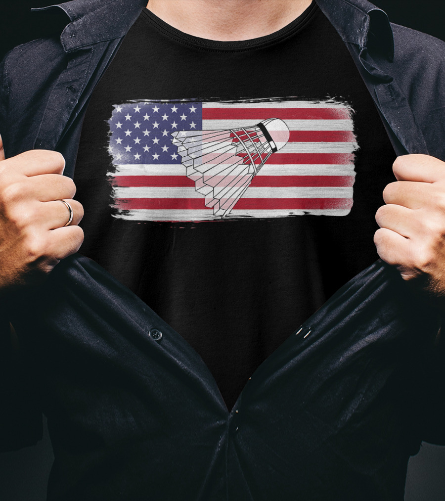 USA American Flag Badminton Shuttlecock Perfect Player T-Shirt