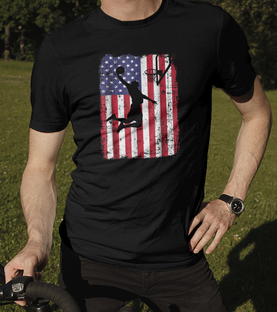 USA American Flag Basketball Dunk T-Shirt