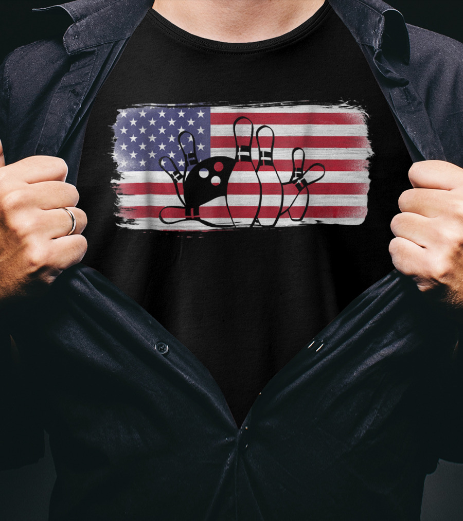 USA American Flag Bowling Fan Player Perfect Strike Patriotic T-Shirt