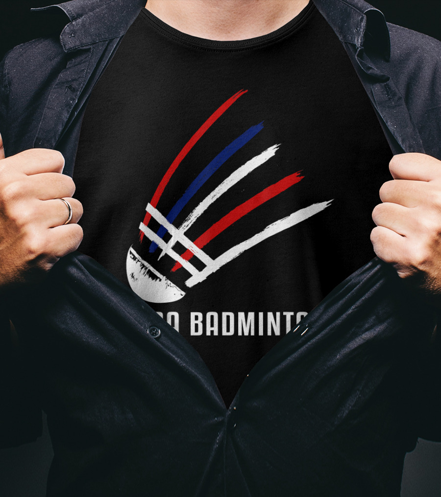 USA Badminton Shuttlecock Red White Blue Striped Sport T-Shirt