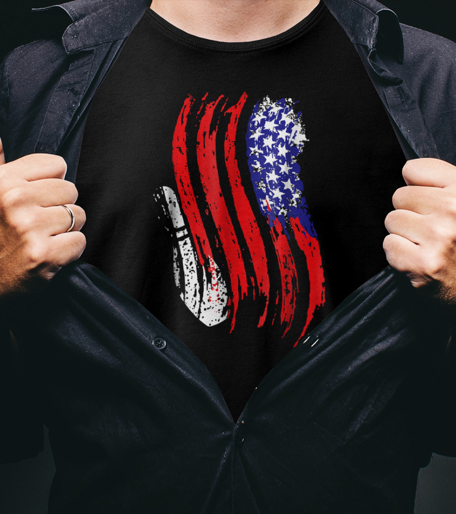 USA Bowling Flag Patriotic Tenpin Bowler T-Shirt