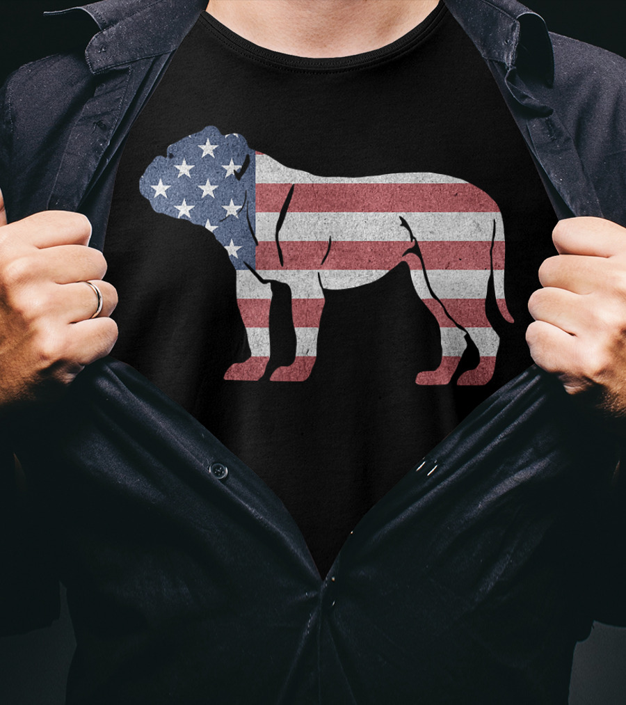 American Flag USA Bulldog Stylish Dog Animal T-Shirt