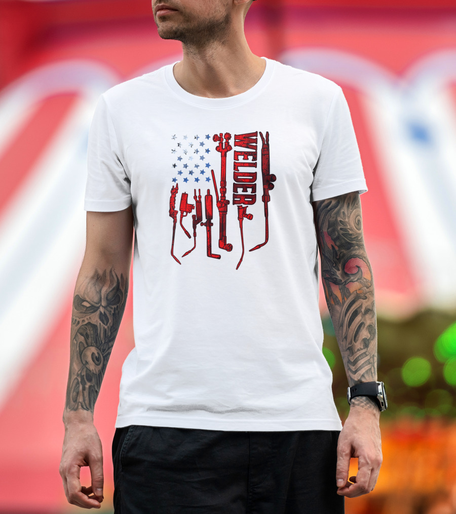 USA Flag Welder Mask Gas Welding Metal Tools T-Shirt