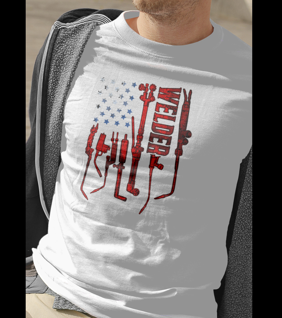 USA Flag Welder Mask Gas Welding Metal Tools T-Shirt