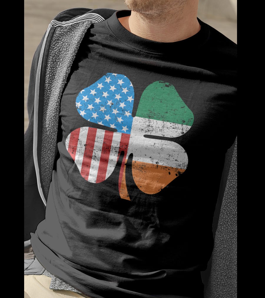 St. Patrick's Day Clover USA Ireland Flag T-Shirt