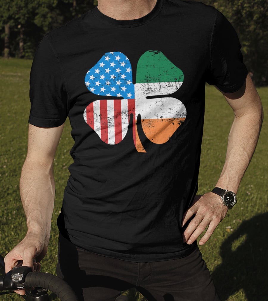 St. Patrick's Day Clover USA Ireland Flag T-Shirt