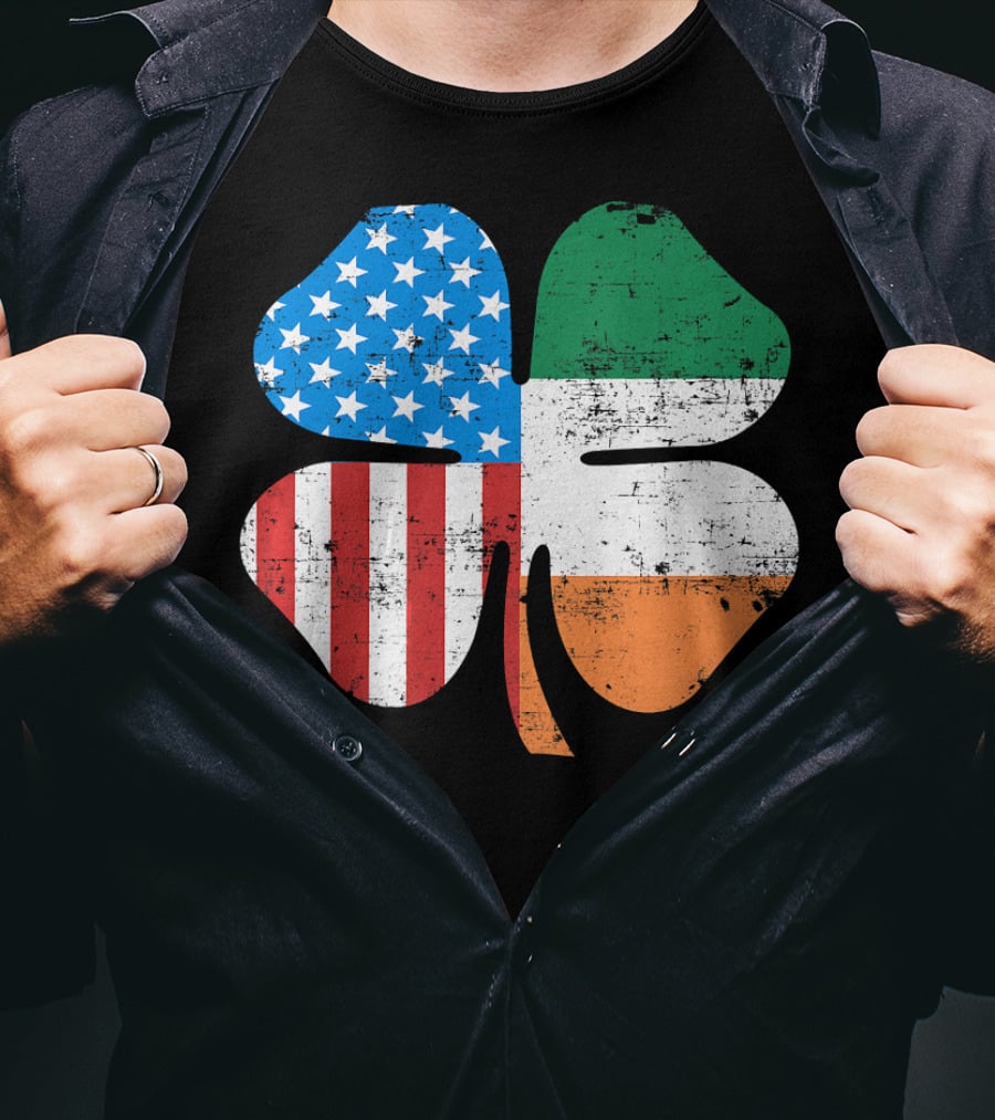 St. Patrick's Day Clover USA Ireland Flag T-Shirt