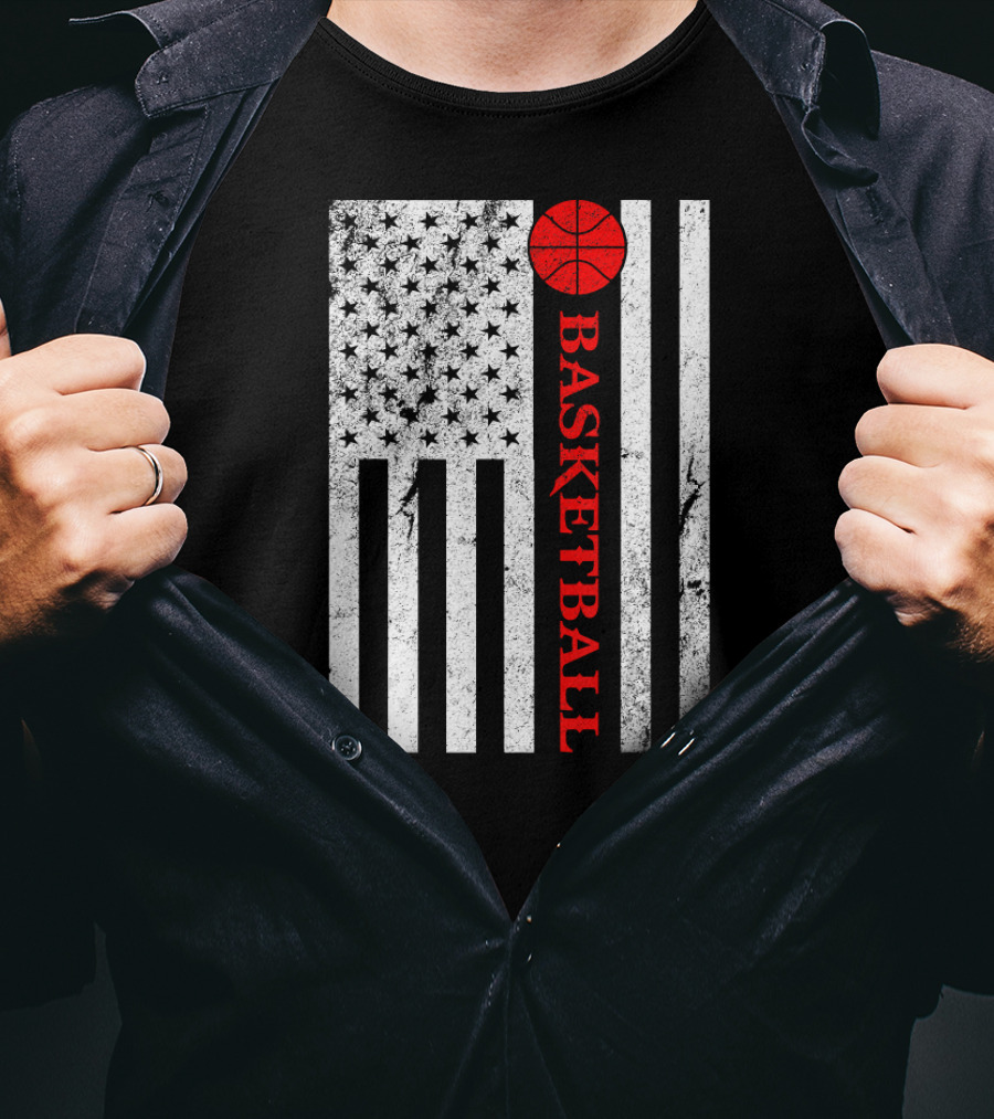USA Red White Vintage American Flag Basketball T-Shirt