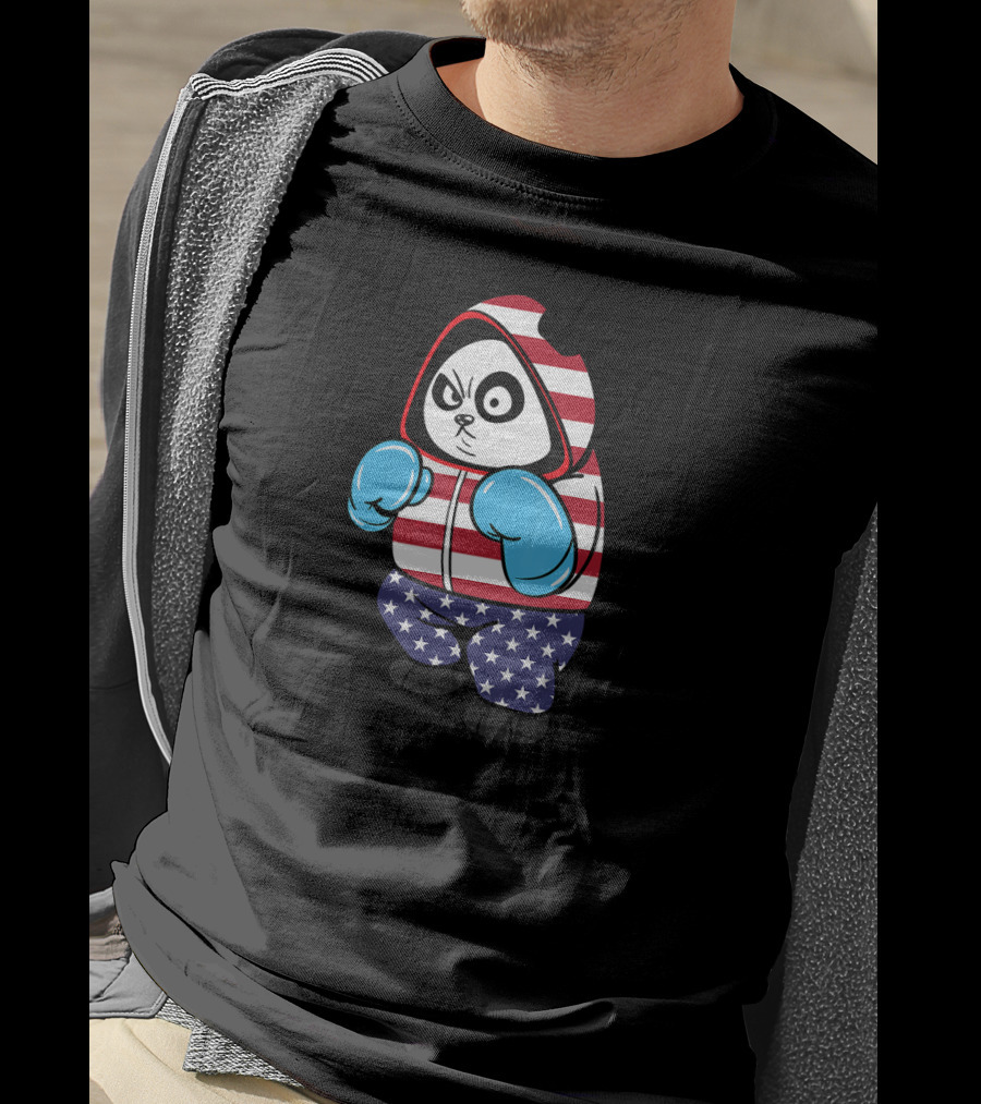 USA United States Boxing Panda Bear In American Flag Hoodie And Gloves T-Shirt