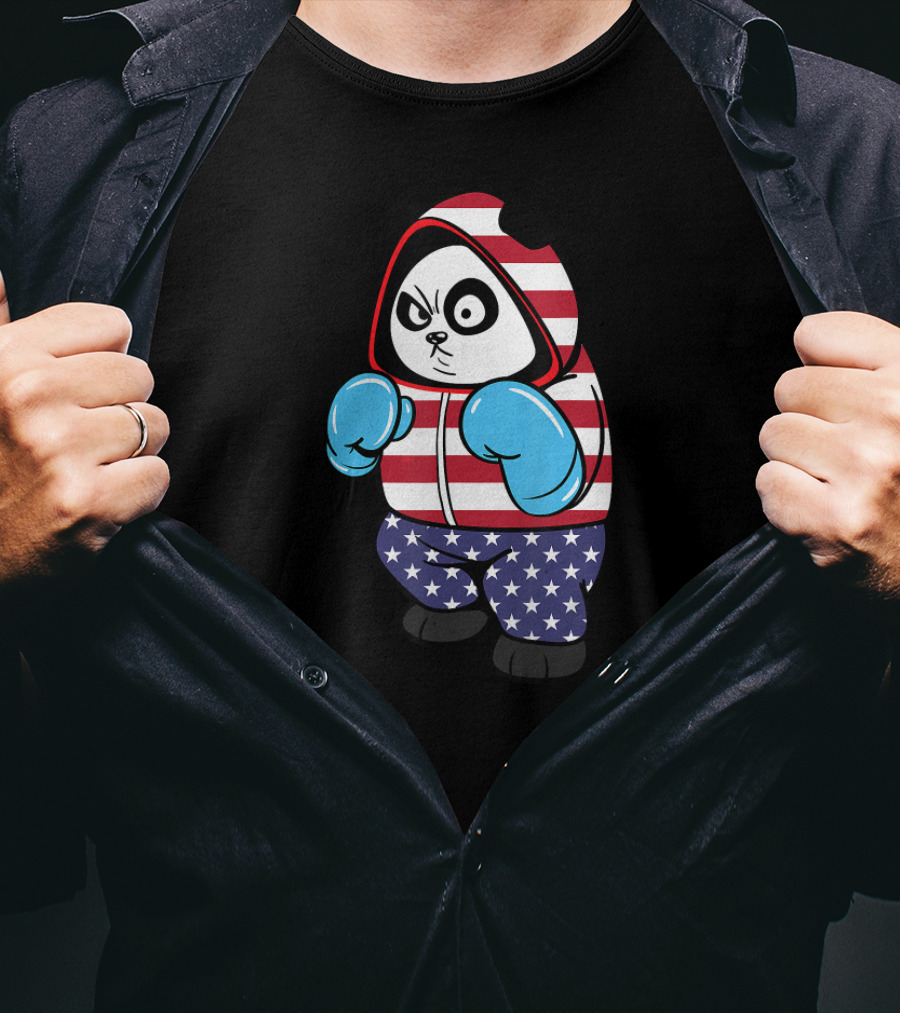 USA United States Boxing Panda Bear In American Flag Hoodie And Gloves T-Shirt