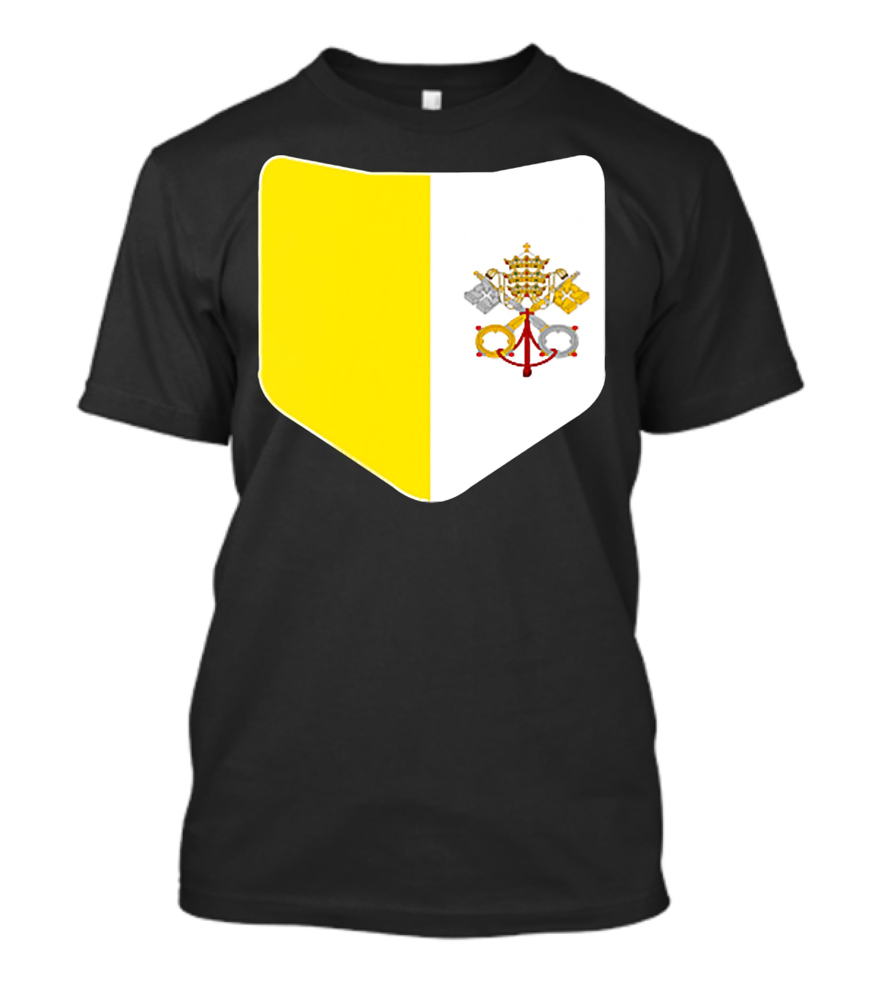Vatican City Flag Pocket Style Emblem Design With Keys And Tiara T-Shirt