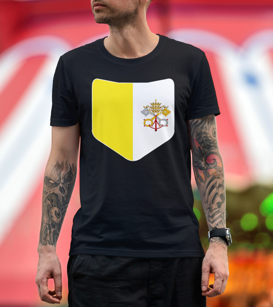 Vatican City Flag Pocket Style Emblem Design with Keys and Tiara T-Shirt