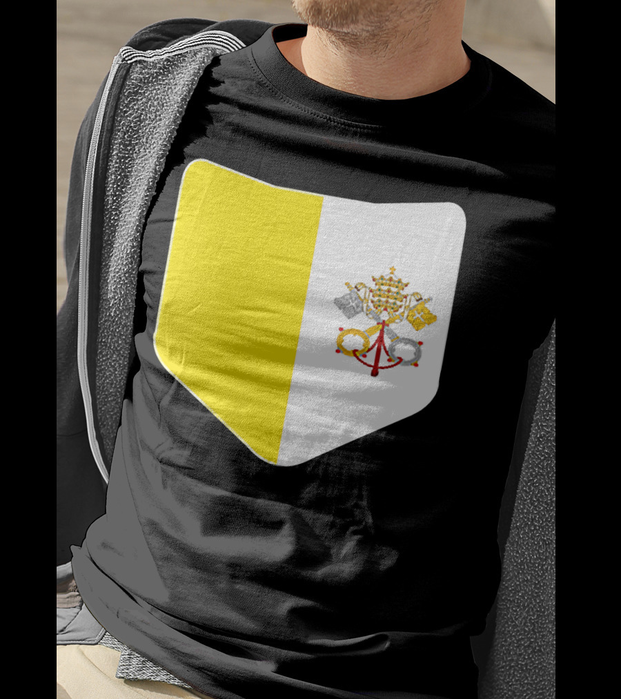 Vatican City Flag Pocket Style Emblem Design With Keys And Tiara T-Shirt